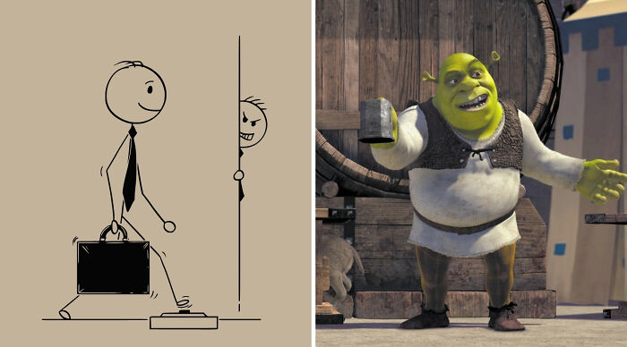 Cartoon stick figure walking into a trap door while a mischievous face hides behind the door in a truth or dare poll concept.