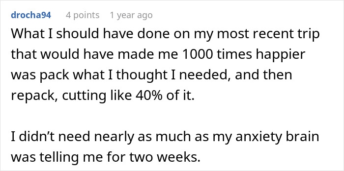 Comment about packing tips to avoid delays and anxiety when going through TSA security lines before boarding a flight.