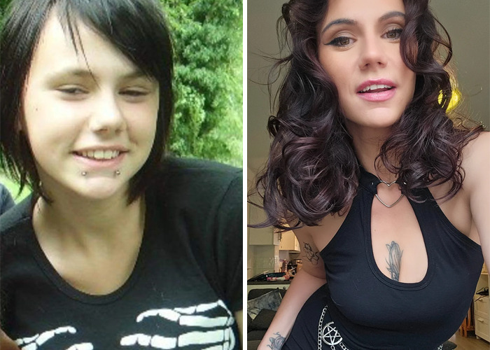 Before and after photos of a woman showcasing an inspiring ugly duckling glow-up transformation.