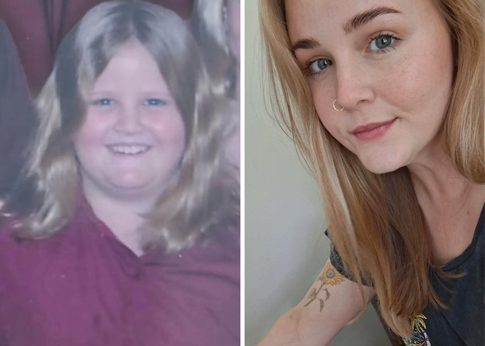 Before and after photos of an inspiring ugly duckling glow-up showing significant transformation and confidence boost.
