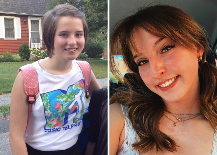 Side-by-side before and after photos showing an inspiring ugly ducklings glow-up transformation in natural settings.