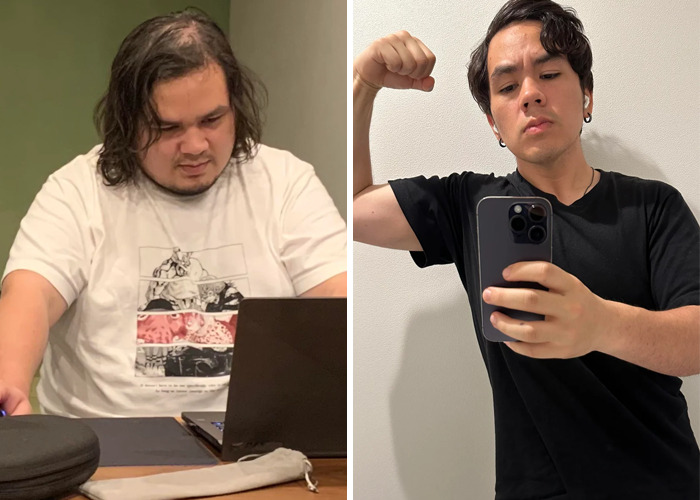 Before and after photos of an inspiring ugly duckling glow-up showing confident transformation and improved appearance.