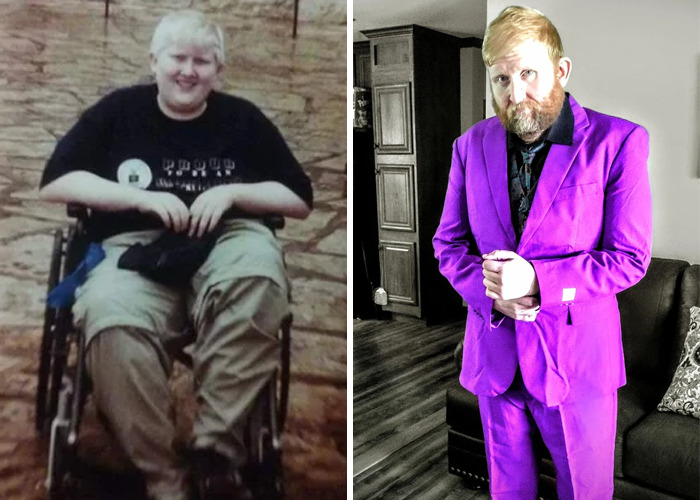 Side-by-side before and after glow-up photos of a man showcasing inspiring ugly ducklings transformation.