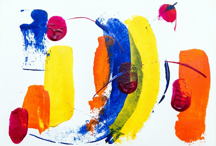 Abstract colorful painting with bold brushstrokes in blue, yellow, orange, and red, representing an unpopular opinions poll theme.
