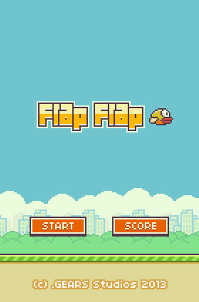 Flappy Bird game screen showing pixelated bird and start and score buttons, highlighting why Flappy Bird got banned.