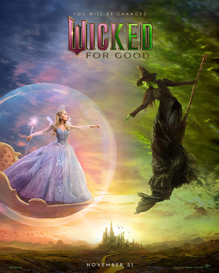 Ariana Grande's entirely visible ribcage highlighted in promotional poster for new Wicked movie trailer.