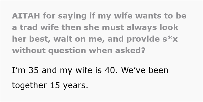 Text excerpt from a discussion about being a tradwife, featuring a husband&rsquo;s perspective on traditional roles in marriage.