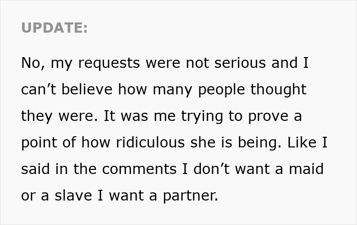 Update text explaining a husband's perspective on tradwife requests and his desire for partnership not servitude.