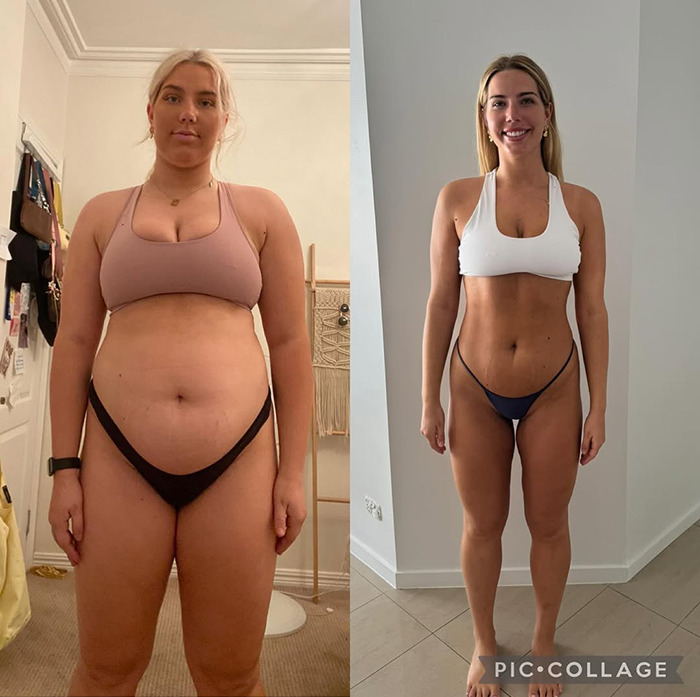 Woman showing before and after weight loss transformation, highlighting motivation to lose 88lbs and improve health.