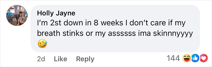 Comment from a woman discussing her weight loss experience and side effects after using Mounjaro.