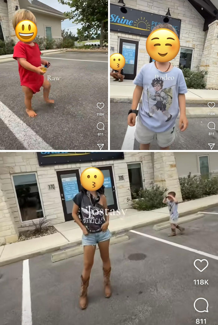 Three children outdoors with emojis covering faces, showcasing unique baby names parents loved but others judged.