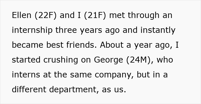Text excerpt explaining a friendship and early crush, highlighting best friend sabotage in a relationship with boyfriend context.