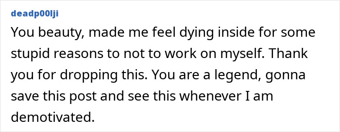 Comment praising a woman burned in gas station explosion for inspiring transformation and motivation to improve oneself. - 20