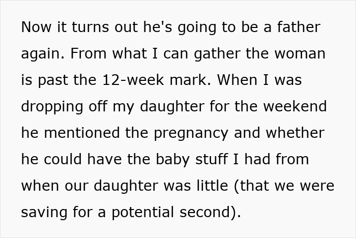 Text excerpt about a man discussing upcoming fatherhood and cycling trip canceling his girlfriend’s plans. Text excerpt about a man discussing upcoming fatherhood and cycling trip canceling his girlfriend’s plans.