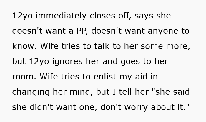 Text excerpt showing a 12-year-old daughter rejecting a menstruation celebration her mom planned, causing family tension. - 8