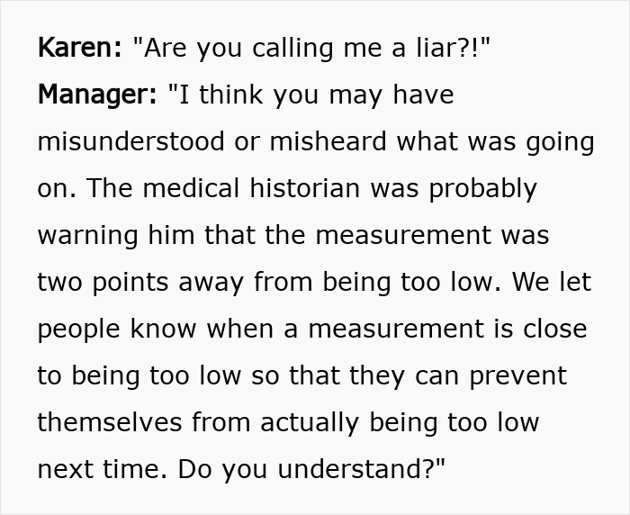 Text conversation showing a woman denied plasma donation disputing measurement and accusing staff of racism. Text conversation showing a woman denied plasma donation disputing measurement and accusing staff of racism.
