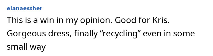 Comment saying this is a win for Kris Jenner praising her dress and style amidst skeleton Barbie leg Photoshop accusations.