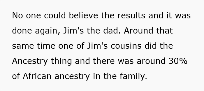 Text excerpt about DNA test revealing 30% African ancestry in family causing husband to seek forgiveness. - 11