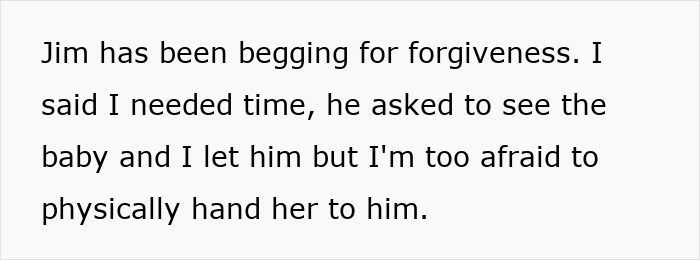 Text showing a woman explaining her husband begs for forgiveness after a DNA test related to accusations over their daughter's dark skin. - 17