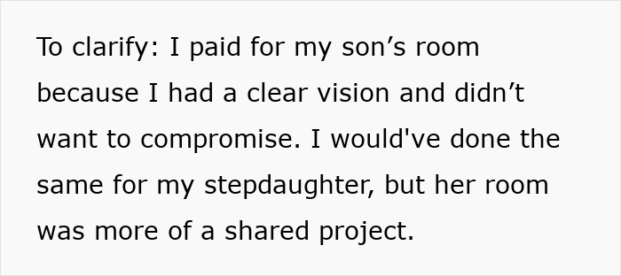 Text showing a woman explaining she put more effort into her son's room than her step-daughter's due to clear vision. - 42