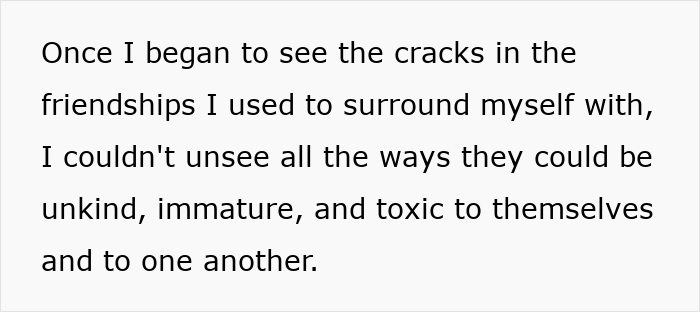 Text about realizing toxic best friend sabotage in relationships and recognizing unkind, immature behavior.