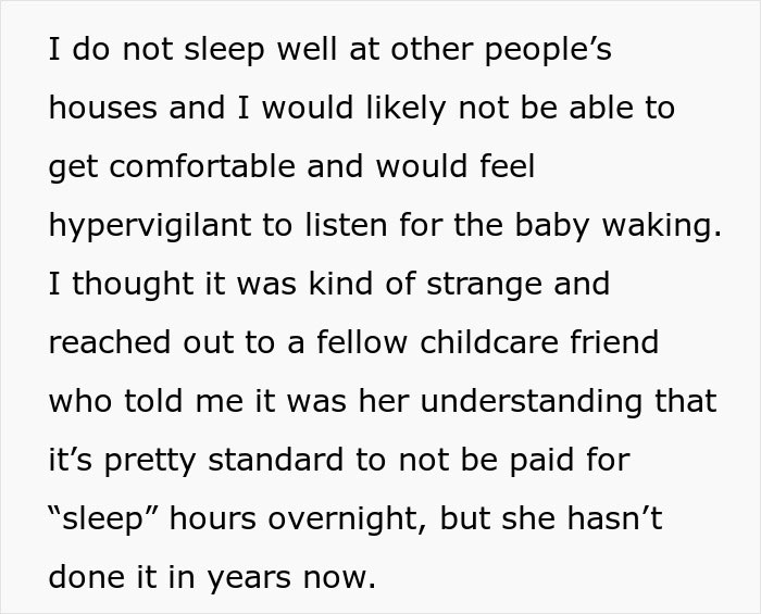 Nanny asked to work 20 hours overnight but offered pay for only 8 hours in childcare work dispute. - 4