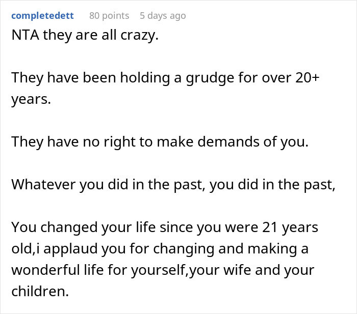 Comment text discussing a man buying wife’s childhood home and brother demanding he move out for the family. - 34