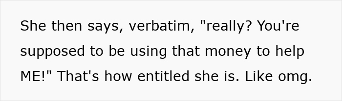 Text excerpt about a mother gaslighting daughter after embezzling inheritance money, showing entitled behavior.