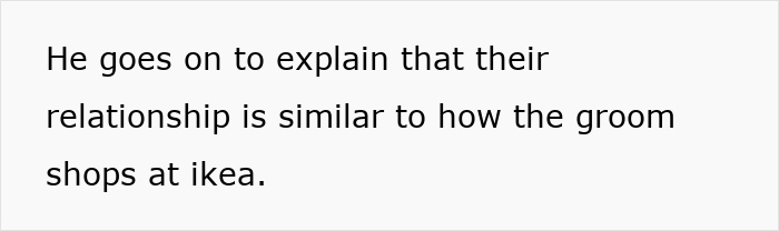 Text on a white background stating the best man explains their relationship is like the groom shopping at IKEA.