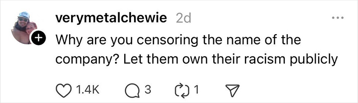 Comment on social media questioning company censorship after woman with 15 years of experience is overlooked for a role. Comment on social media questioning company censorship after woman with 15 years of experience is overlooked for a role.