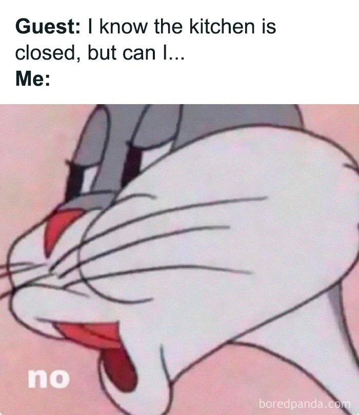 Close-up of a cartoon character saying no, representing relatable chef memes with a humorous kitchen theme.