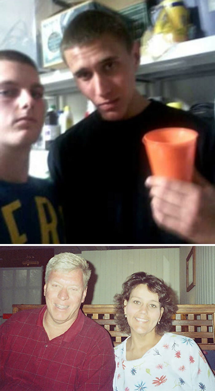 Two separate photos showing groups of people with terrifying and horrific backstories behind their images. - 32