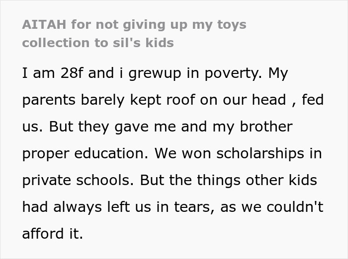 Woman coping with childhood trauma by collecting toys, facing conflict with sister-in-law over kids' access. - 2