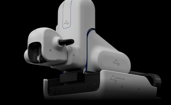 Neuralink brain chip robotic device shown against black background, highlighting advanced neural technology innovation. - 2