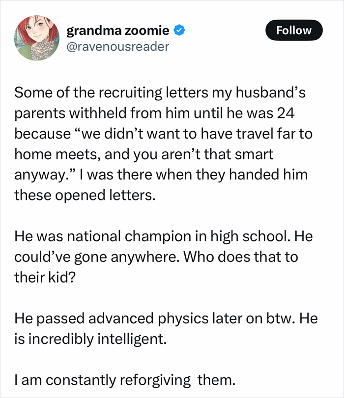 Tweet text discussing a 17-year-old athlete kept in the dark about Ivy League scholarships by his parents for years. - 2