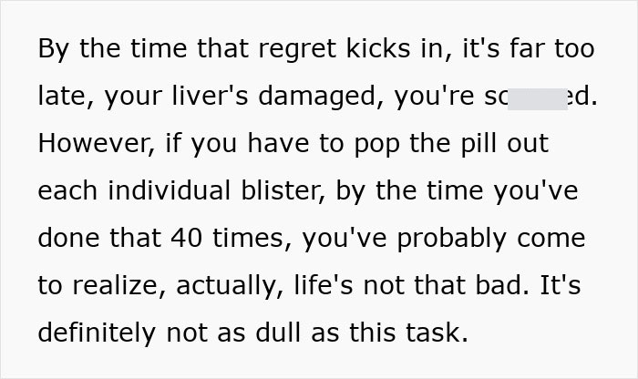 Text discussing liver damage and the tedious task of popping pills from individual blisters, highlighting European pharmacies. Text discussing liver damage and the tedious task of popping pills from individual blisters, highlighting European pharmacies.