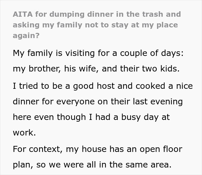 Text excerpt describing a family visit with entitled behavior causing tension and being banned from the home.