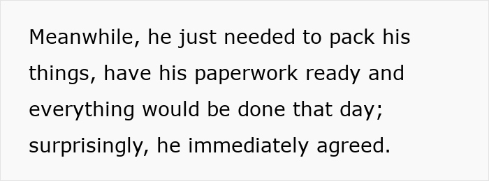 Text excerpt showing a son packing belongings as father and son lock horns over house and changing locks dispute.