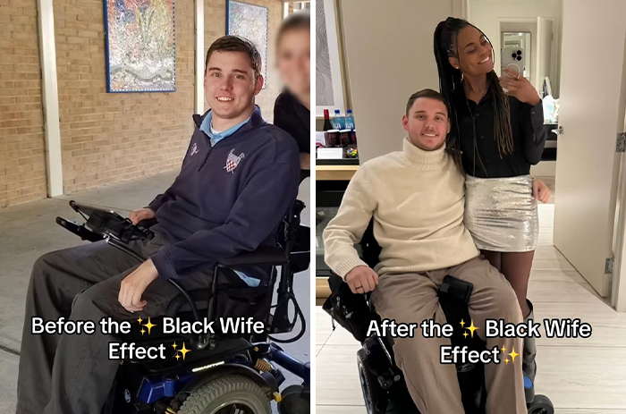 Man before and after marrying a black woman, showing the positive impact and transformation in his life and appearance.