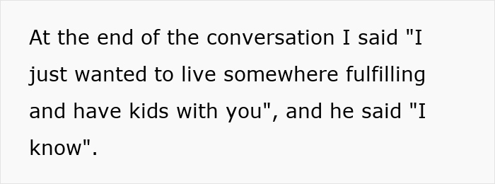 Text excerpt showing a woman’s conversation about giving up life to follow her partner who won’t leave his mother behind. - 13
