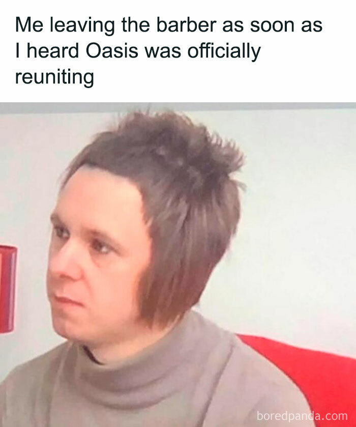 Man with retro hairstyle reacting, meme capturing nostalgia for Tamagotchis and VHS tapes from the 90s and early 2000s.