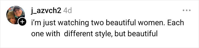Screenshot of a social media comment noting the beauty and style of two women, related to Melania Trump’s curves. Screenshot of a social media comment noting the beauty and style of two women, related to Melania Trump’s curves.