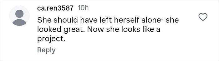 Comment about Khlo&eacute; Kardashian cosmetic procedures, expressing an opinion on her appearance changes.