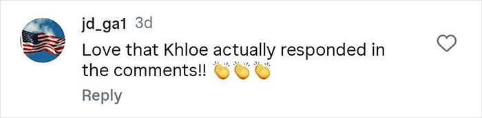 Social media comment praising Khlo&eacute; Kardashian's response amidst cosmetic procedures discussion.