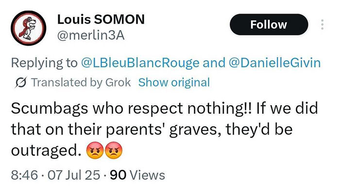 Tweet condemning Tour De France fans standing on graves for a better view, sparking outrage over disrespectful behavior.