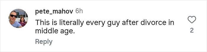 Comment on social media about middle-aged men after divorce, referencing Sacha Baron Cohen&rsquo;s ripped transformation reaction.