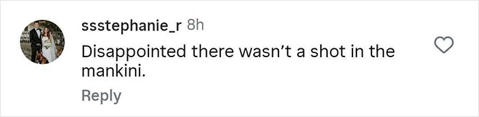 Comment on social media expressing disappointment over the lack of a manscape swimsuit, related to Sacha Baron Cohen's ripped transformation.