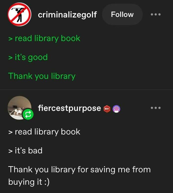 Positive social media posts about reading library books, sharing humor to boost positivity and brighten your day.