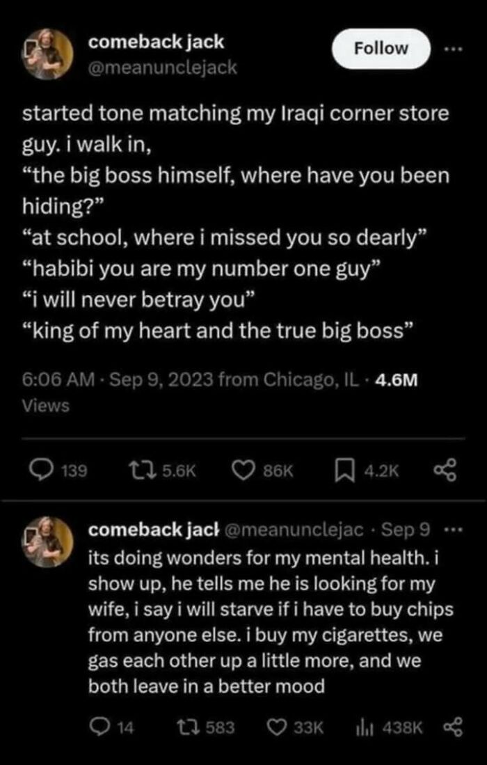 Twitter post showing a positive interaction boosting mental health, highlighting very important positivity in daily life moments.