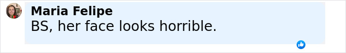 Screenshot of a Facebook comment by Maria Felipe criticizing someone's face appearance.